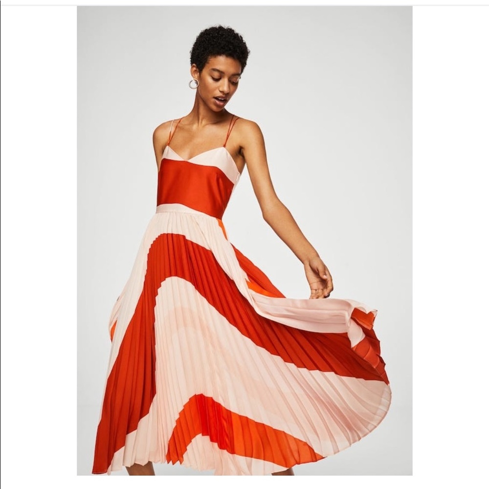 Mango Pleated Bicolor Dress